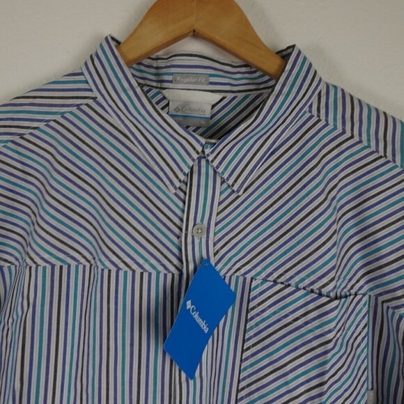 Columbia Short Sleeve Shirt Men's Size XL Blue Stripe Thompson Hill Button Front - Picture 2 of 8